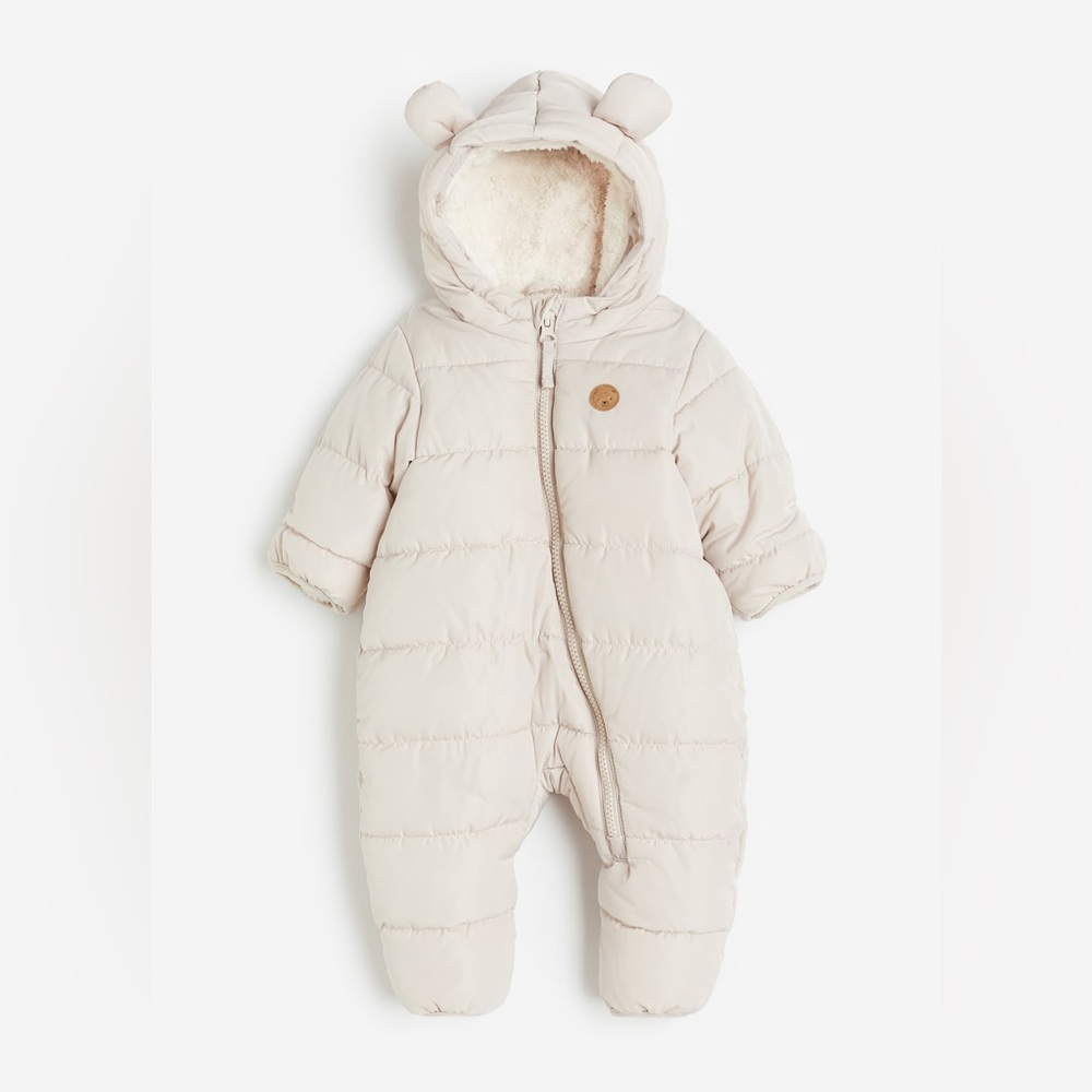 H&M Pile-Lined Baby Bear Snowsuit Taupe Infant Size 6M